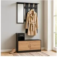 HTI-Living Garderobe Garderobenpaneel mit Spiegel und Schuhschrank Schwarz-Artisaneiche (Set, 2 St)