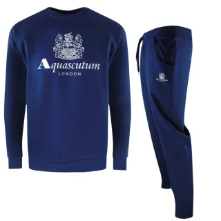 Aquascutum - Trainingshosen-set „old School" Mit Rundhalsausschnitt In Marineblau