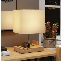 HOMCOM Tischleuchte mit USB-Anschlüsse, Wippschalter, Ein-,Ausschalter, ohne Leuchtmittel, für Schlafzimmer Wohnzimmer, Weiß