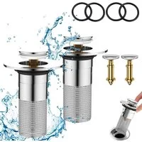 TUWENA Waschbeckenstöpsel 2 Stück 304 Edelstahl Pop Up Abflusssieb, Abflussstopfen Waschbecken, mit Haarsieb, Universelle Waschbeckenstöpsel (34-40mm)