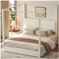 BlingBin Himmelbett Polsterbett 180x200 cm mit Himmelbettgestell (Metallbett, 1-tlg., Bettgestell mit Himmelbettgestell und Lattenrost), Doppelbett mit Kopfteil, Metallrahmen und Lattenrost