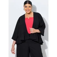 Ulla Popken Blusenjacke Kimono-Bluse Oversized Volantsaum ohne Verschluss