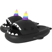Corimori Hai Einhorn Badeschlappen mit Regenbogenhorn Badeschuh (Packung, Geschenk) lustige Badelatschen für Kinder und Erwachsene, EU Größe 38-39