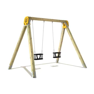 Öffentliche Doppelschaukel PRO Flux für Spielplätze & Kindergärten - Massivholz-Gestell mit 2 Babysitzen & Witterungsschutz - Spielgerät Wickey