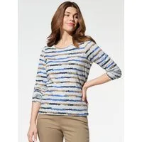 Walbusch T-Shirt Damen Abstract Stripe Baumwollshirt Langarm Rundhals Flammengarn mit lebendiger Streifen-Optik, pflegeleicht, vielseitig