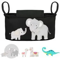 GLÜCKSWOLKE Kinderwagen-Tasche in Grau oder Schwarz I 6 Motive I Kinderwagentasche & Buggy Organizer, Kinderwagen Tasche mit Getränkehalter und Feuchttücherfach