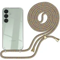 EAZY CASE Handykette Hülle mit Kette für Samsung Galaxy S25 6,2 Zoll, Ketten Hülle Schultergurt Schutz Hülle Tasche mit Band Bunt Clip Gold