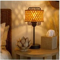 GLOBO LIGHTING LED Tischleuchte, Leuchtmittel inklusive, Warmweiß, LED Tischleuchte Metall Bambus Boho Stil Tischlampe Leselampe schwarz