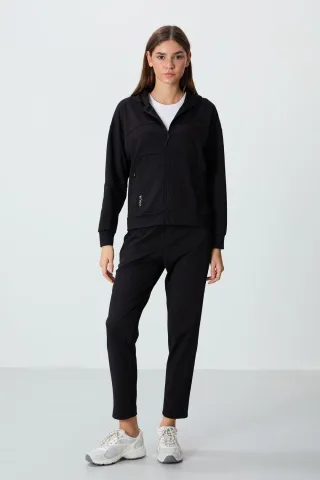 Damen Kapuzen-Zip-Sweatshirt- und Hosen-Set