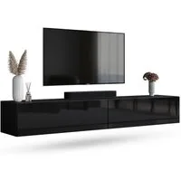 Planetmöbel TV-Schrank West TV-Board, Fernsehtisch 200 cm lang, TV-Lowboard (für Fernseher bis 55 Zoll, TV Schrank viel Stauraum, sideboard hängend, Fernsehschrank 2x 100 x 30 x 37,5 cm) schwarz