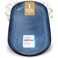 PURE LIVING INTERIOR DESIGN Geschirr-Set Pure Living Servierplatte »Ibiza«, oval, Steingut, Tiefblau, 1 Personen, Steingut, Ovale Form – perfekt zum Anrichten, Elegantes Servierdesign, Reaktive…