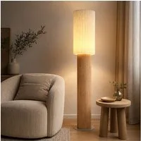 GLOBO LIGHTING Stehlampe, Leuchtmittel inklusive, Warmweiß, LED Stehleuchte Stehlampe Leseleuchte Holz Textil Braun Fußschalter