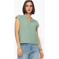 SASSYCLASSY Kurzarmshirt Musselin Shirt Damen kurz mit V-Ausschnitt Elegant Lockere ärmellose Top mit Teilungsnaht aus Baumwolle Schwarz Weiß Rosa