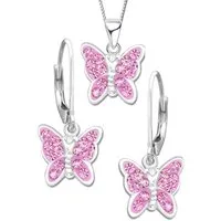 Limana Schmuckset filigraner Schmetterling Mädchen Kette Ohrringe 925 Silber Zirkonia (Set inkl. Schmuck-Dose), Geburtstag, Einschulung, Schulanfang, Ostern, Weihnachten, Nikolaus