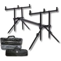 Behr Rutenständer Aluminium Rod Pod mit 3er Buzzer Bars + Tasche - Karpfen Angeln, (bis 1,35m ausziehbar)