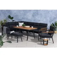 Gardissimo Gartenlounge-Set Nara XL braun links / Gartenmöbelset / Dining Lounge Set Outdoor, (Set, 4-tlg., Alu, Ecklounge, Esstisch, Sessel, Bank, inkl. Auflagen), Liegefunktion