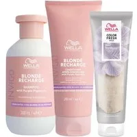 Wella Professionals Haarpflege-Set Blonde Recharge Pflege-Set – Anti-Gelbstich Routine für kühles Blond, 3-tlg.