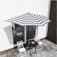 Sekey Sonnenschirm 270 cm Sonnenschirm Streifen Halbrund Terrassenschirm mit Kurbel, Halbrundschirm für Balkon, Garten, Hof, Restaurant, Café, Biergarten