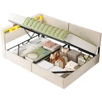 MSMASK Daybett Tagesbett mit LED-Kopfteil, Polsterbett Schlafsofa 140 x 200 cm mit USB-Anschlüssen