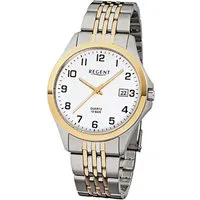 Regent Quarzuhr Regent Herren-Armbanduhr silber gold Analog, (Analoguhr), Herren Armbanduhr rund, mittel (ca. 39mm), Edelstahlarmband
