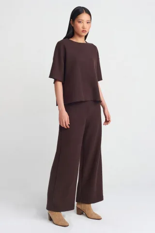 Damen Hohe Taille Weite Bein Strickhosen