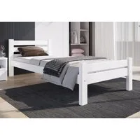 Home Collective Bettgestell Massivholzbett, Einzelbett mit Lattenrost & sicherem Lack, 210x102x72 cm, Weiß