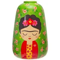 Sass & Belle Dekovase Frida Floral (Dolomit, 1 St., ca. Ø 15 x 21 cm, Boho, Frida Kahlo), Vase, mit hellen Primärfarben akzentuiert, handbemalt