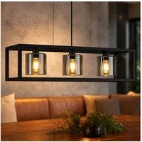 EGLO Pendelleuchte, Leuchtmittel nicht inklusive, Pendelleuchte Hängelampe Esszimmerlampe Rauchoptik Schwarz Glas L110cm