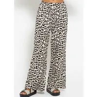 SASSYCLASSY Stoffhose Musselin Sommer Hose Damen Lang in Leoparden-Print Lockere Musselinhose aus Baumwolle in Leomuster mit elastischem Bund