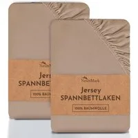 NatureMark Spannbettlaken 2er-Set Jersey Spannbetttuch 100% Baumwolle, 100% Baumwolle, Gummizug: rundum, (2 Stück), Sand