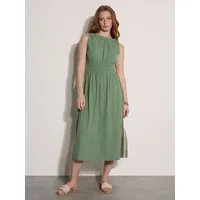 Apricot Midikleid Midi-Kleid mit Häkelspitze und Smokarbeit Smokarbeit