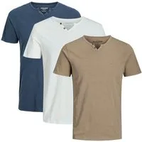 Jack & Jones T-Shirt 3er Pack Split (Spar-Set, 3-tlg) T-Shirt - Baumwolle - Atmungsaktiv - Aus hochwertigem Slub-Gewebe