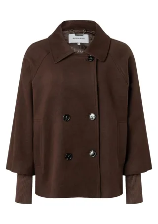 MORE & MORE - Veloursjacke mit Rippbündchen braun - Gr. - 42