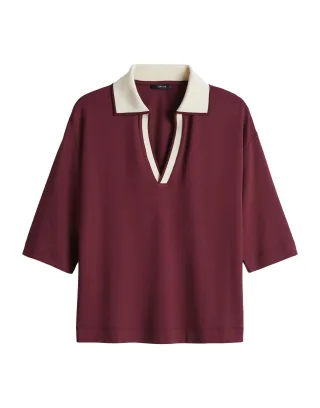 Opus - Loose Poloshirt im College Stil - Soffice rot - Gr. - 38