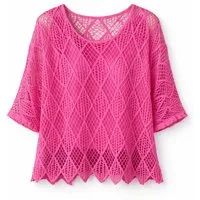 ITALY VIBES Blusenponcho - Poncho - Häkelshirt Damen - Häkelbluse - gratis Untershirt - Top ONE SIZE / passend für Größe XS - L - gratis Top