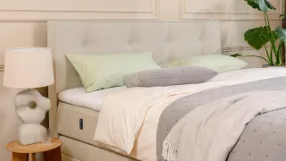BRUNO Boxspringbett Premium mit Bettkasten 180x200cm in Beige | Matratzen-Härtegrad: Links H2 / Rechts H3 | extra viel Stauraum & individuell konfigur