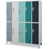 Jan Nowak Mehrzweckschrank Metall Kleiderspind 136 cm BARTEK 10 Fächer abschließbar Stahl (Stahl pulverbeschichtet PZH-zertifiziert) Garderobenschrank Schloss je Fach hoch robust 12 Farben PZH