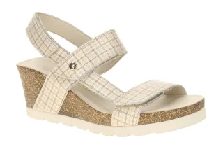 Panama Jack Damen Sandalette Vilma Plaid B1 Beige crudo/raw Keilabsatz 4cm