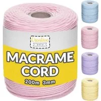 Creative Deco Makramee Garn 2-3 mm Baumwoll Polyester Baumwollkordel Baumwollschnur Nähgarn, 200,00 m, geliefert auf einer Spule