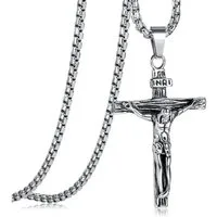 LuxusKollektion Kreuzkette Kreuz Halskette Herren Edelstahl Jesus Kruzifix Anhänger 61cm Silber