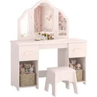 AIYAPLAY Schminktisch mit Abnehmbarem 3-Fach-Spiegel 2 Schubladen 2 Schränken (2 in 1 Kinderschminktisch, 1-St., Schminktisch mit Hocker), für Mädchen ab 3 Rosa