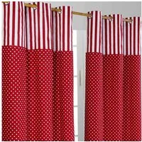 Homescapes Gardine Gardinen Polka Dots & Streifen rot 2er Set 137 x 117 cm