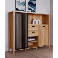 FORTE Highboard Jytana, Breite 149,9 cm, Schiebetüre mit Lamellenoptik, Mauvella Eiche/Schwarz