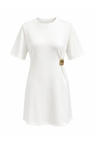 Mini-T-Shirt-Kleid mit Rundhalsausschnitt und Stein-Accessoire