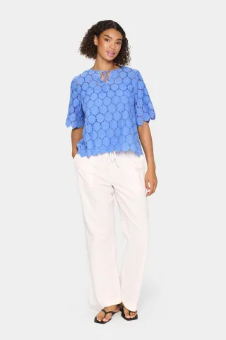 Kurzarm-Bluse Lockere Passform Provence blue