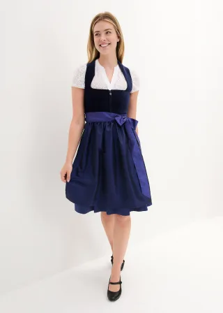 bonprix Dirndl mit Samt-Mieder und Satin-Schürze (2-tlg.Set), blau, Gr.44, traditionelles Dirndl mit hochwertigen Samtmieder und changierender Schürze. Der Rock ist mit einem angenehmen Baumwollfutter ausgestattet., aus Samt