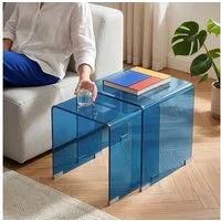 en.casa Satztisch, »Kariengem« 2-tlg. Couchtisch-Set Glastischen Blau