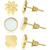Made by Nami Ohrstecker-Set verschiedene Formen mit Blume-Kreis-Kleeblatt Perlmutt Ohrstecker Gold, aus Chirurgischem Edelstahl Wasserfester Schmuck Geschenk für Sie