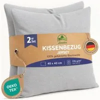 leevitex® Kissenbezüge Kissenbezug 40 x 40 cm, 2er Set, Silber/Hellgrau, (2 Stück), feine Jersey-Qualität, 100% Baumwolle, robuster Reißverschluss