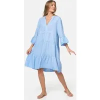 Rayshyne Sommerkleid PM39 (Leichtes Sommer Minikleid aus Musselin mit Rüschen) Musselin, Baumwolle, Rüschen, 3/4 Ärmel, Oversize